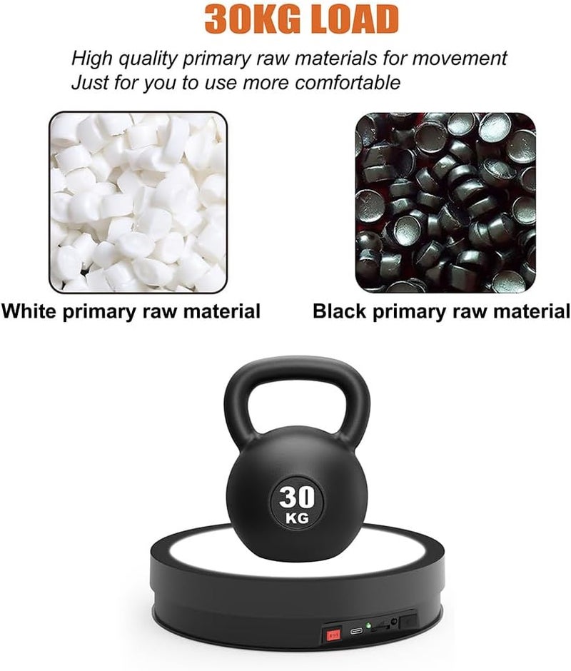 JAYEGT Variety Colors LED Light Non-Slip Rotating Display Stand , 66lbs Load, 360 Degree Photography Turntable for Glass Crystal Spherical Artwork (8.66inch / 6Color LED Light / Black / Wired) - Image 3